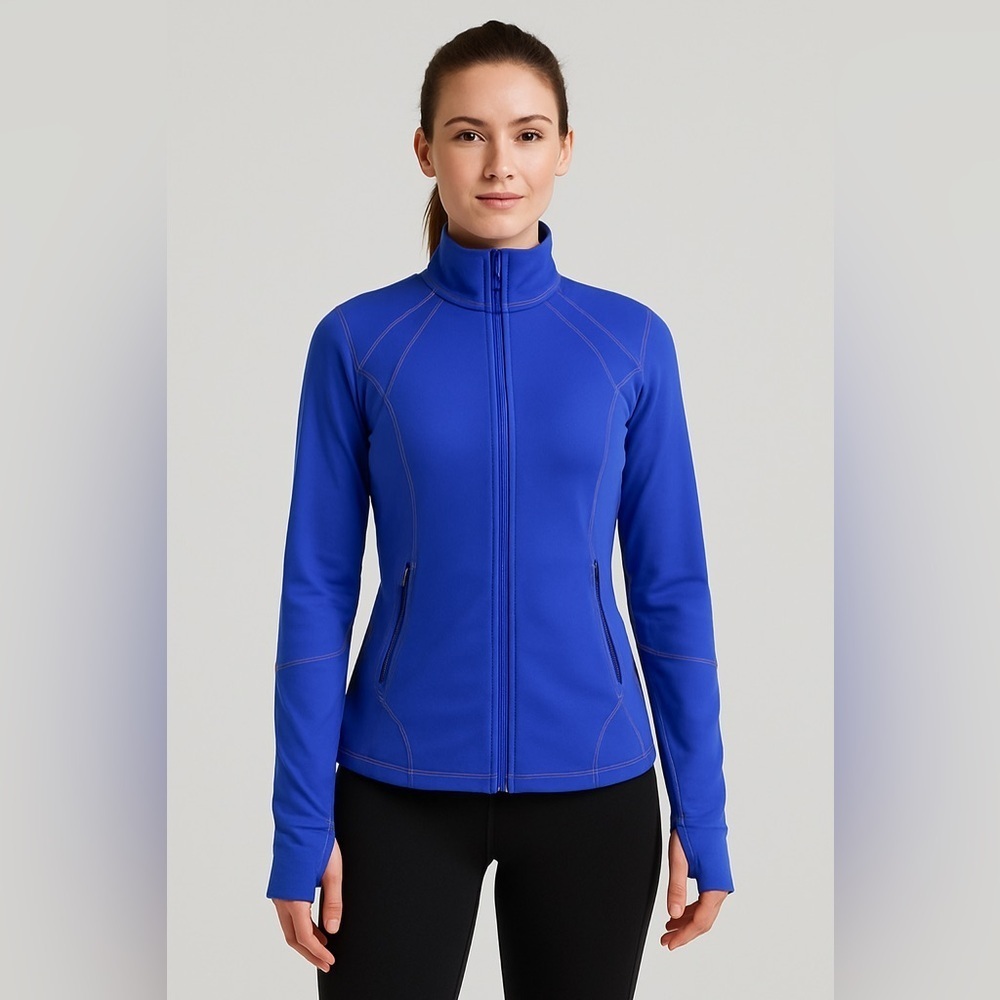 Zella Blue Full Zip Jacket Women’s 6 | Athletic Mock Neck Thumbhole Athleisure